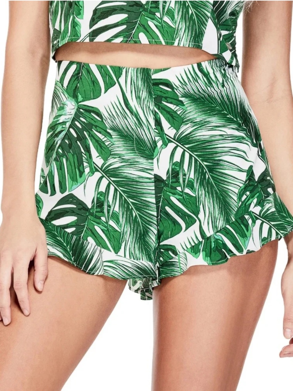 Guess Palm Print High Waist Women's Flounce Shorts
